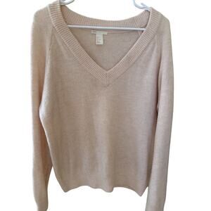 H&M Pale Pink V-Neck Oversized Sweater Women's Size Small Eclectic Grandpa Cabin